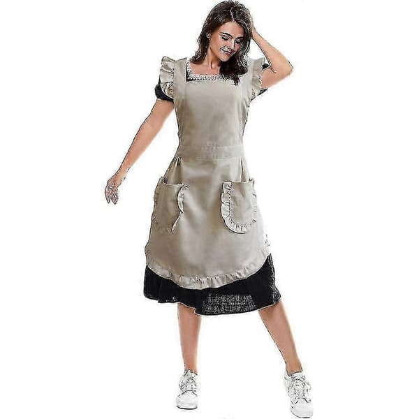 Retro justerbart volangforkle med lommer, små til plusstørrelser for kvinner - JS Beige