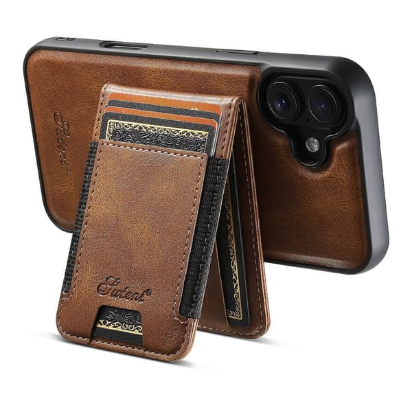 Kompatibelt iPhone 16-deksel Kompatibelt med MagSafe Kortholder Stativ Telefonbeskyttelse Brown