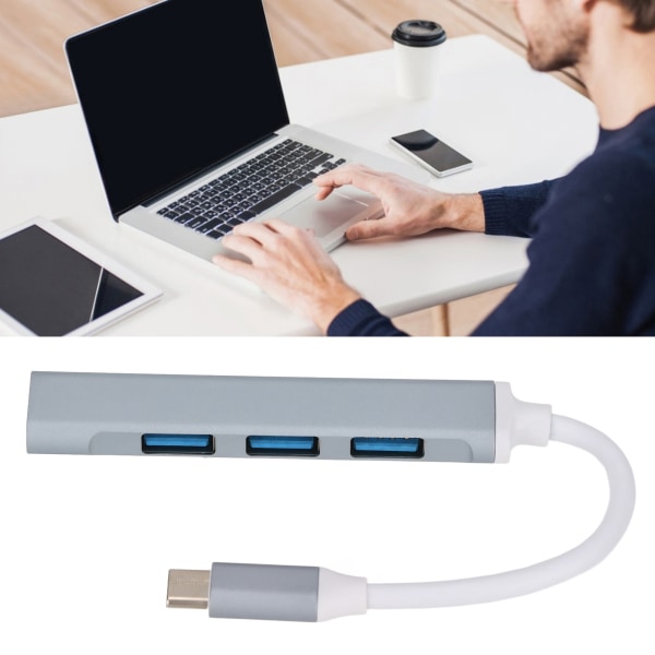TIMH USB C Hub 4 i 1 høyhastighets lett bærbar USB-dokkingstasjon for tastaturskriver Mobiltelefon TabletGrå