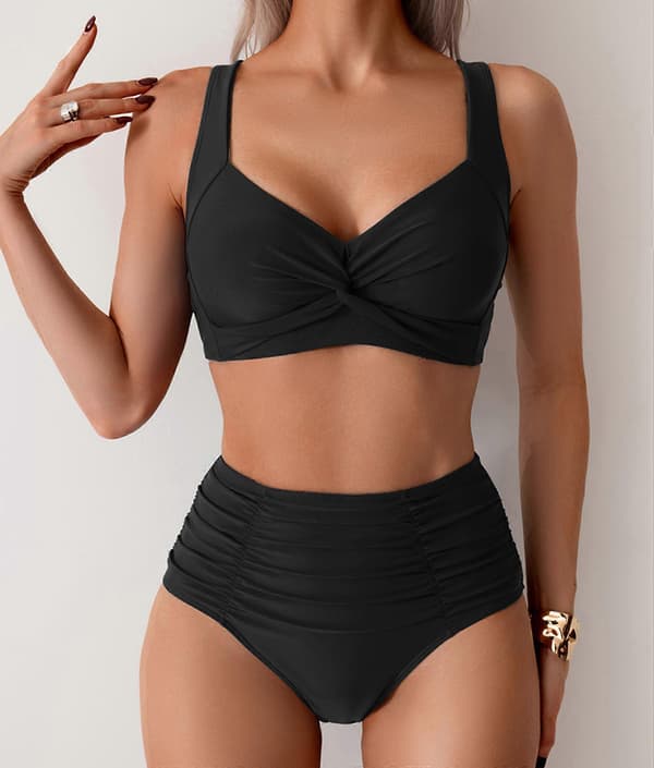 【BEMS】Dame Bikini Sæt Twist Front Todelt Badedragt Sort S Black S