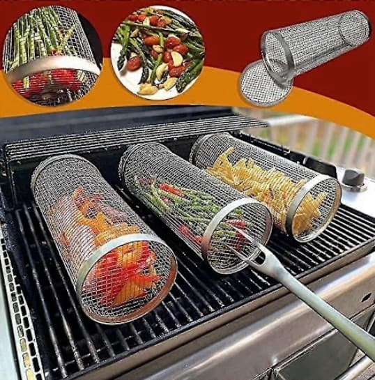 Pcs Rolling Grilling Baskets Best Grilling Basket Ever, Round Stainless Steel Grill Mesh