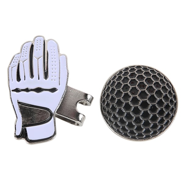 Mini Golf Hat Clip i Form af Handske i Rustfrit Stål med Magnetisk Boldmarkør Sort Hvid
