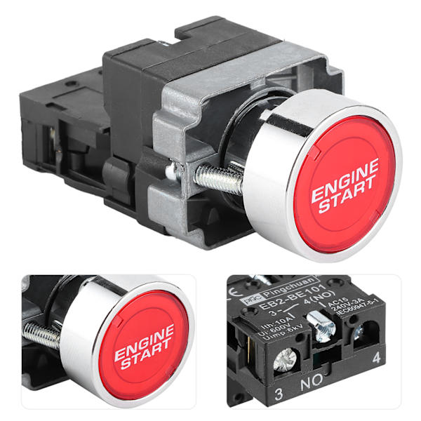 Tændingsswitch Motorstarter 12V 10A LED Bil Modificeringsknap OneKey Start Push