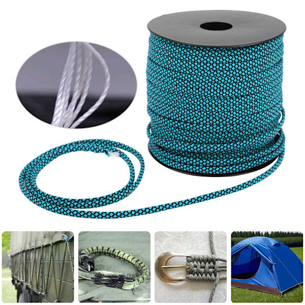 50M 4MM Tykk 7-kjerne Paracord Redningsbinding Telttrosse Campingtau for Utendørs Armbåndsveving Blå Svart