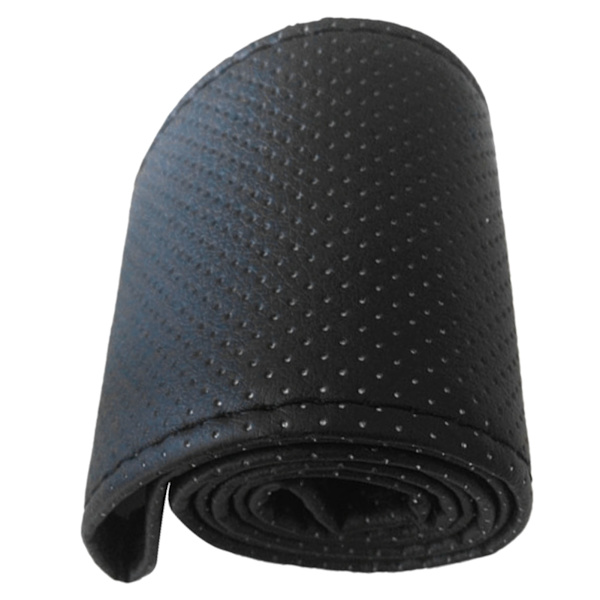 Universal bilrattskydd Handsömnad Perforerad mikrofiberläderrattkåpa för 38 cm diameter Svart