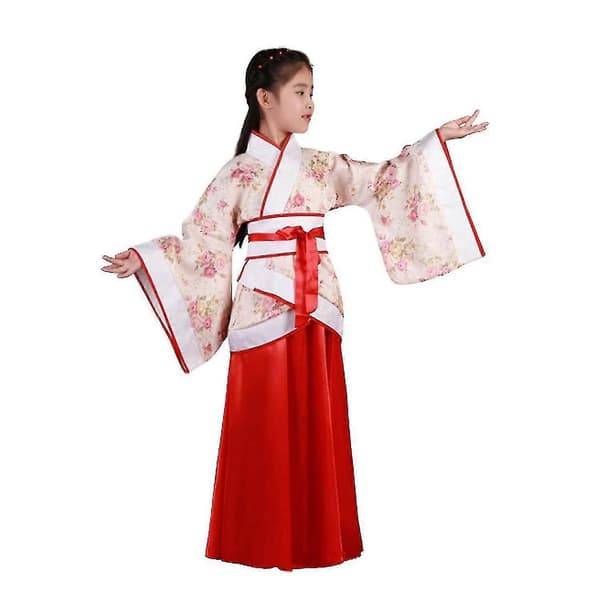 110 cm antikk kinesisk Hanfu-drakt for jenter for forestillinger og tradisjonell musikk Punainen 110