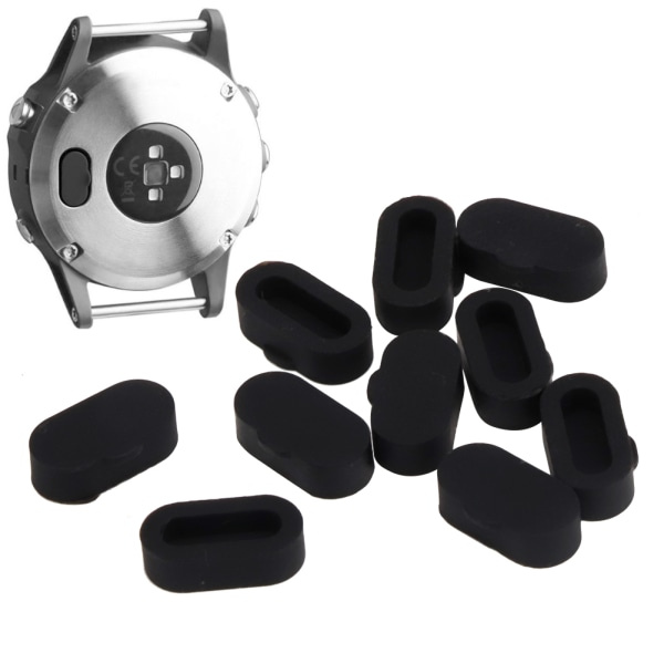 10 stk/sæt Silikone Anti Dust Plug Covers Cap Protector Passer til Garmin Fenix5 5S 5X S60 Smart Watch (sort)-+