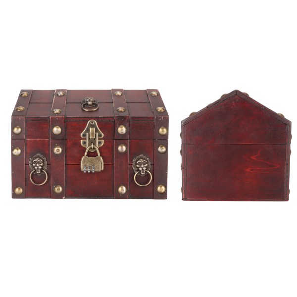 Skattekiste opbevaringsboks med kombinationslås Håndværk Udsøgt træskatteboks til smykker Vintage rød