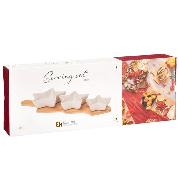 【BEMS】Porslinsskålar med bambubricka – set med 4 delar 610
