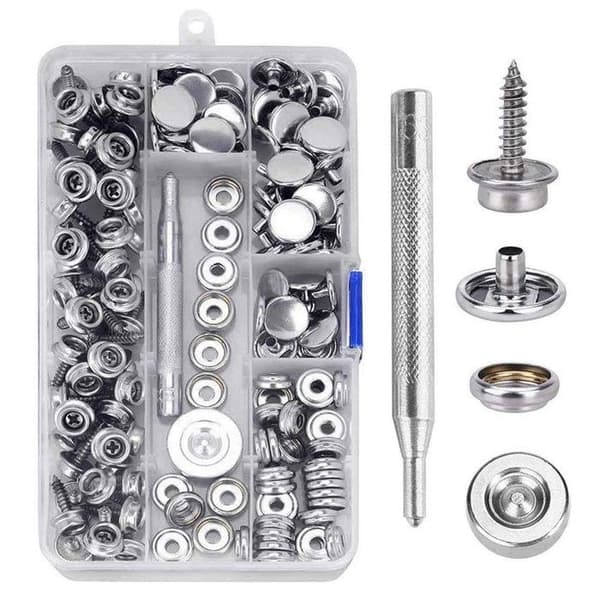 Trykknapper, 150 stk rustfrie skruetrykknapper 15 mm metalltrykknappsett med 2 eller