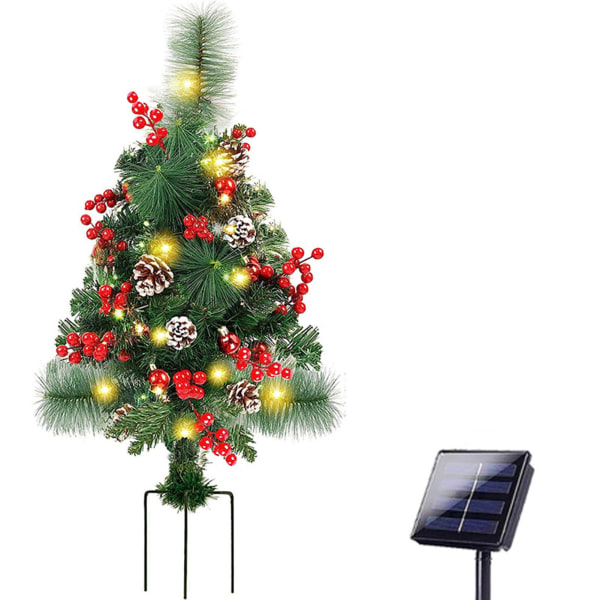Aurinkoenergialla toimivat joulukuusen puutarhan paaluvalot ulkona joulukuusen valaistut pihakoristeet/