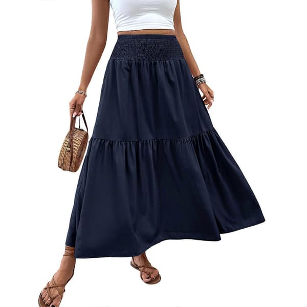 【BEMS】Lang kjole, hippie boheme elastisk talje nederdel Blå L Blue L