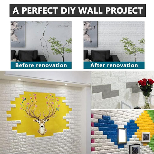 【BEMS】10 pcs 3D Brick Wall Stickers - Silver Grey - Height 38.5 cm * Width 35 cm * Thickness 3 mm