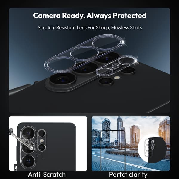2-Pack Kompatibel med Samsung S26 Ultra Screen Protector & 2-Pack Lens Protector Tempered Glass 9H Super Quality 3D