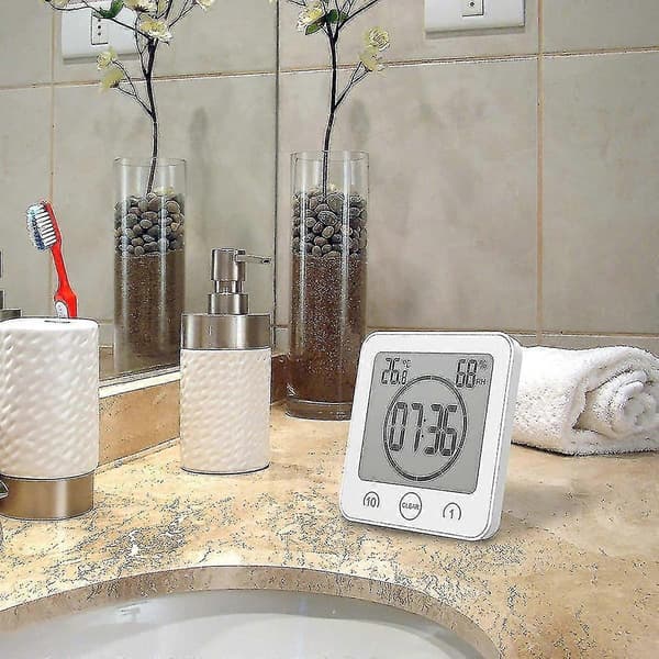 Kylpyhuonekello, LCD digitaalinen suihkuseinälämpömittari valkoinen 1 kpl