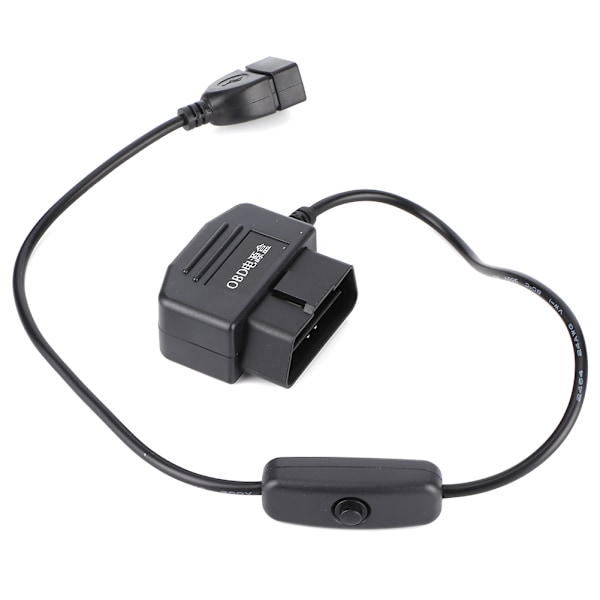 18,7 tommers OBD2 USB strømladekabel 16-pins kontaktlader for bil GPS DVR kamera