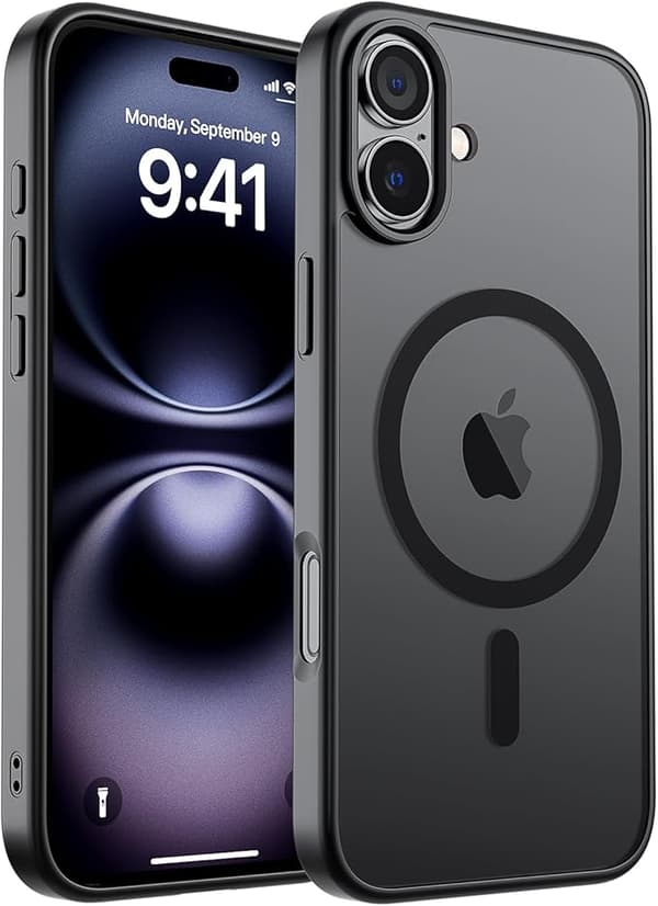 【BEMS】SUPFINE Magnetic Case Compatible with iPhone 16 with Screen Protector, MagSafe Compatible, Military Grade Drop Protection, Matte Shockproof, Black black iphone16