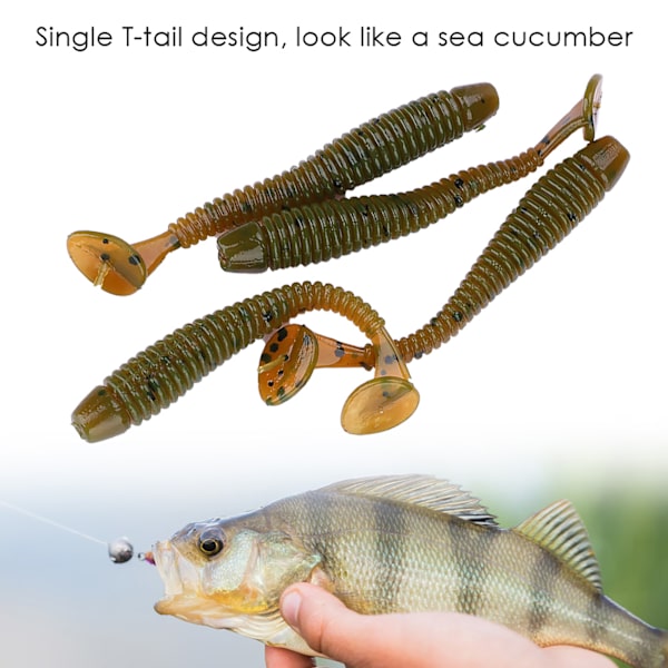 50 stk 5 cm Myke Plast Fiske Agner T-hale Grub Worm Agner Fiskeutstyr Tilbehør Svart