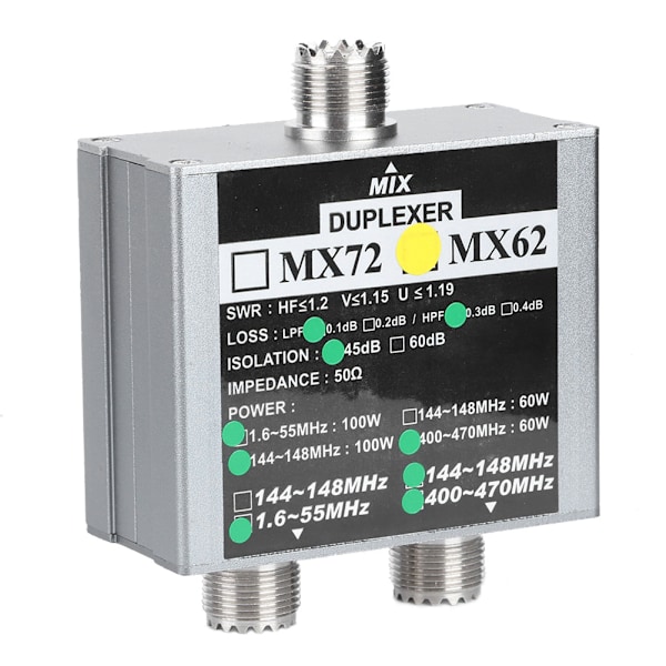 MX62 VHF/UHF Duplexer 144-148MHz 400-470MHz Forskellige frekvenser indendørs antennekombinator