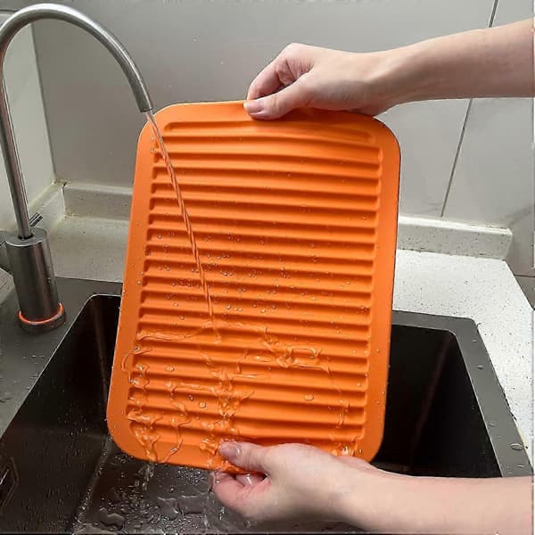 Multifunksjonelle silikonunderlag og gryteunderlag, 2-pakning, varmebestandige, sklisikre, fleksible, holdbare (oransje, 30 cm, rektangulær)
