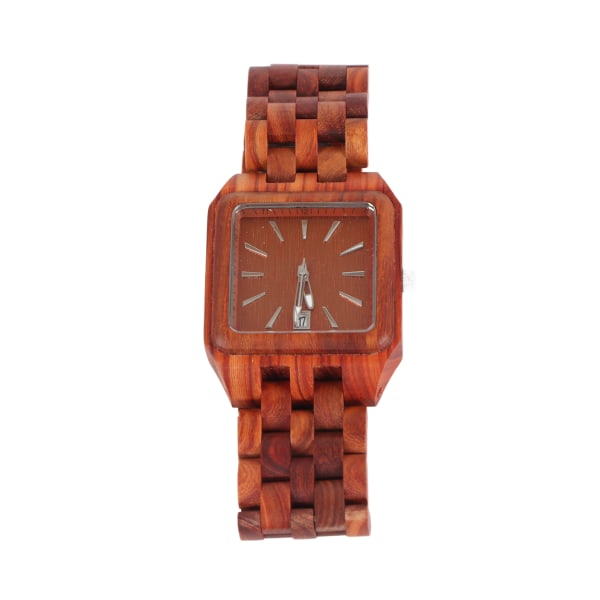 Geometrisk Urtavla Sandträ Klocka Kalender Kvartsrörelse Analog Armbandsur Röd Sandträ