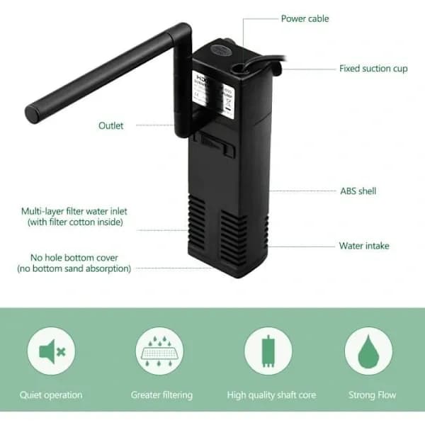 【BEMS】Internal filter Compatible with aquarium 3 W/4 W 20L-60L Adjustable internal filter with filter sponges, easy to use and maintain