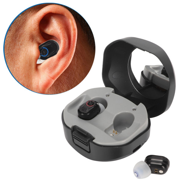 Korvakuulokkeet Kuulolaitteet Ladattava melua vaimentava kevyt digitaalinen kuulovahvistin eläkeläisille aikuisille musta ++