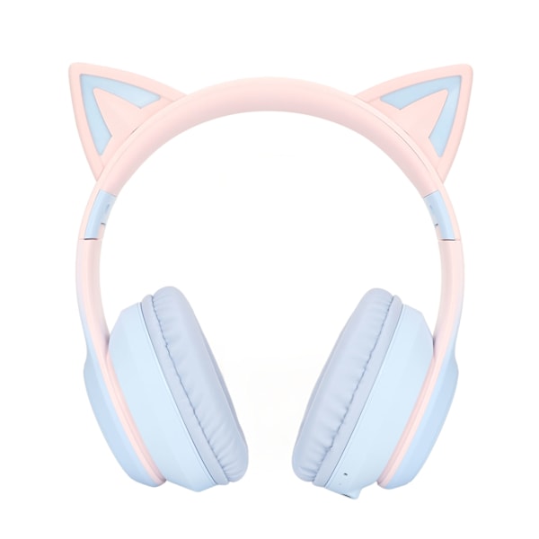 Kattøre Bluetooth Gaming Hodetelefoner Trådløse Foldbare Musikkhodetelefoner med LED-lys Avtakbar Mikrofon 3,5 mm Kabel Blå