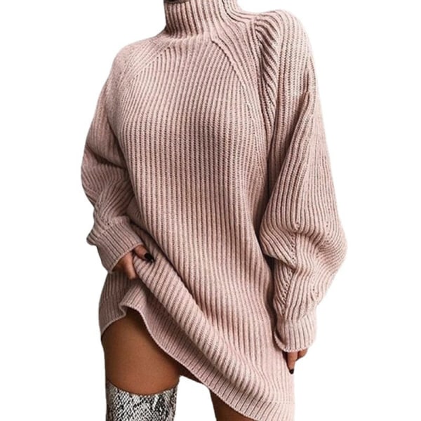 BE-Womens genserkjole Turtleneck Cable Knit Plus Size Party Sexy Minikjole Pink S