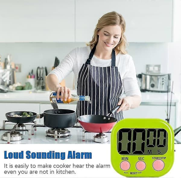 Magnetisk køkkentimer med stort LCD-display, timere til madlavning, studier, høj alarm og nedtællingstimer Grøn-QJWL