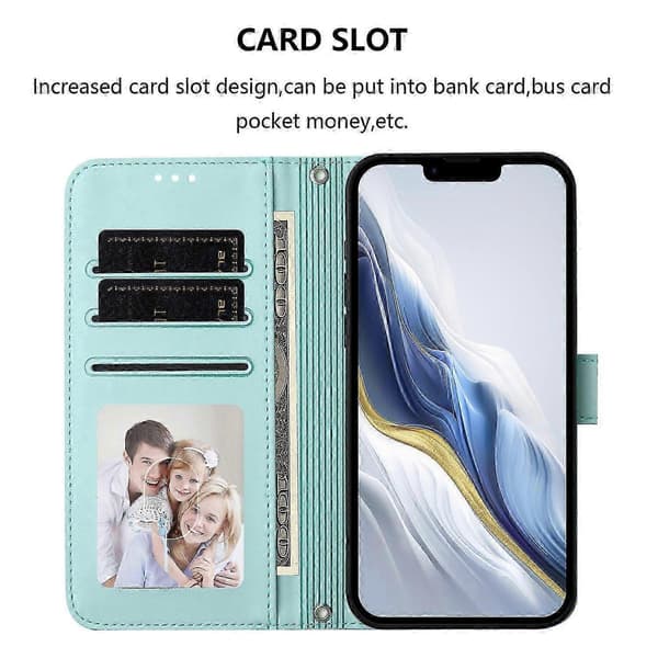 17 Læderpung-etui med stativ og håndledsrem til telefonen Light green Mint Green