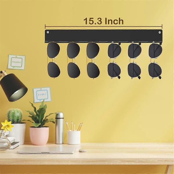 【BEMS】Sunglasses Rack Wall Mounted Clear Acrylic Glasses Display 6 Slots Eyewear Storage Black