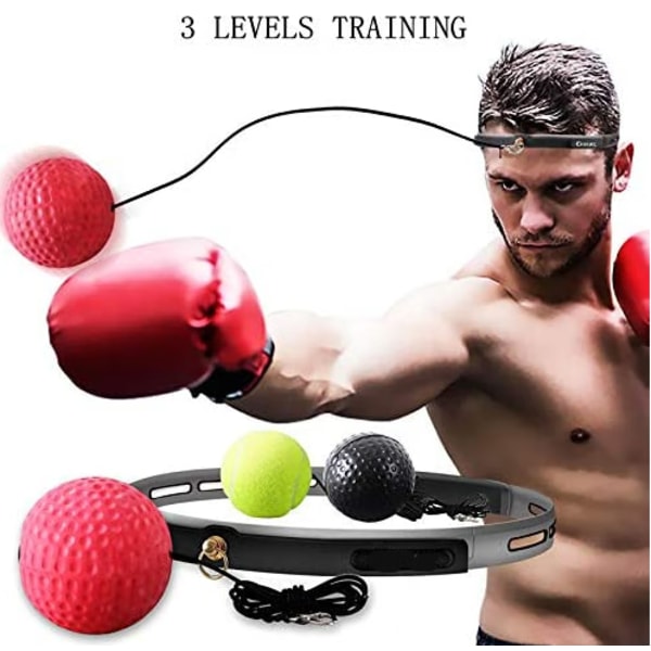 Boksebold, 3 forskellige bokserefleksbolde + justerbart pandebånd, til forbedring af træningshastighedsreaktioner, kamphastighed, hånd-øje koordination