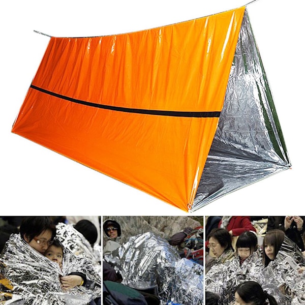 Orange återanvändbar nödsömnpåse termisk vattentät överlevnad camping rese tält