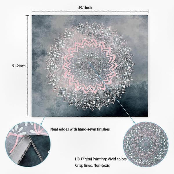 【BEMS】Bøhmisk Lotus Veggteppe Dekor Grå Rosa Blomsterdesign