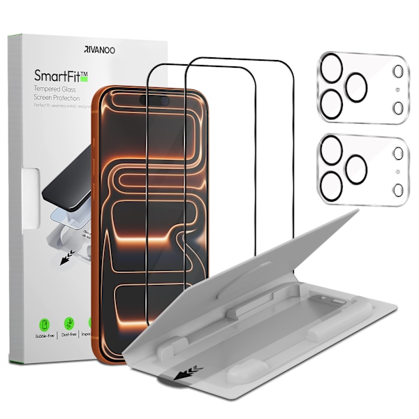 【BEMS】2-PACK Compatible with iPhone 17 Pro Max Screen Protector & 2-PACK Lens Protector - Tempered Glass | [SmartFit Reusable System] - Bubble-Free