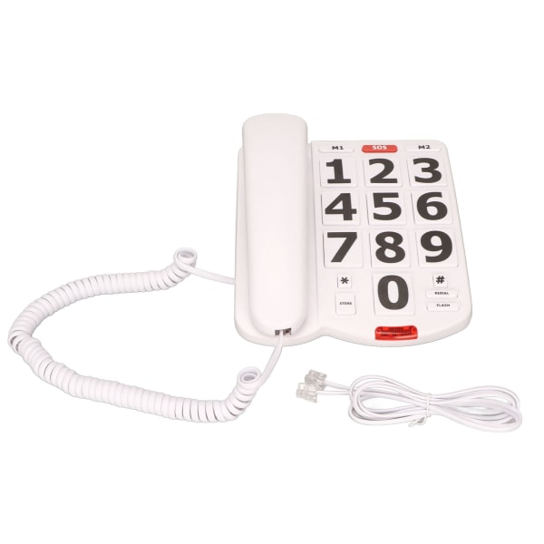 TIMH Big Button Telefon Stor justerbar lydstyrke Sidste nummer Genopkald Fastnet med ledning til ældre