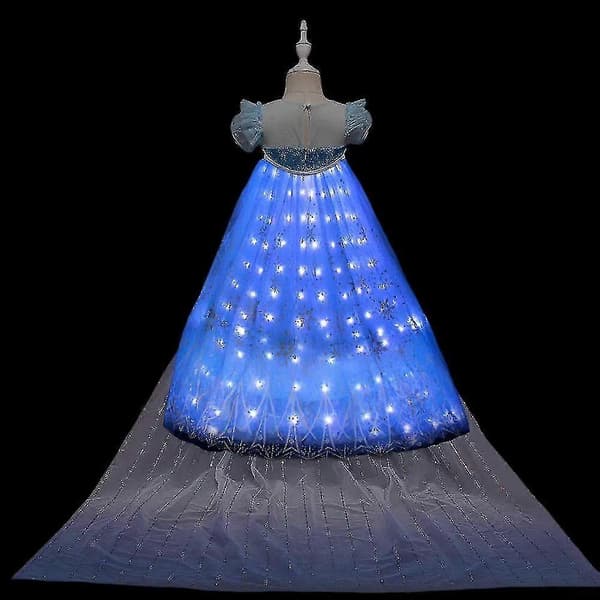 Anna Elsa Led Glödande Klänning Flickor Jul Rollspel Festklänning Snödrottning Karneval Balklänning C Set A 7-8 (140)