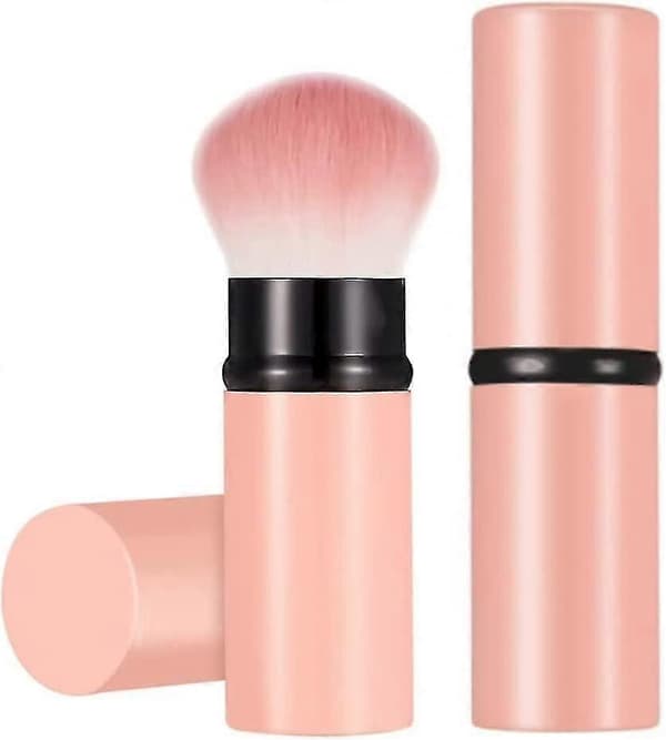 2-pak indtrækkelige makeupbørster teleskopisk ansigtsbørste indtrækkelig ansigtskabuki Pink