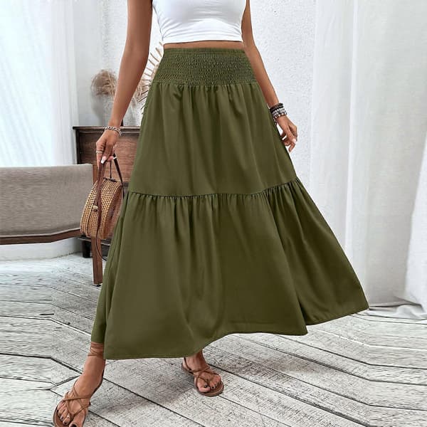 【BEMS】Lang kjole, hippie boheme elastisk talje nederdel Sort S Black S