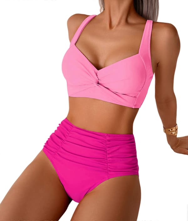 【BEMS】Dame Bikini Sæt Twist Front Todelt Badedragt Rosarød M Rose red M