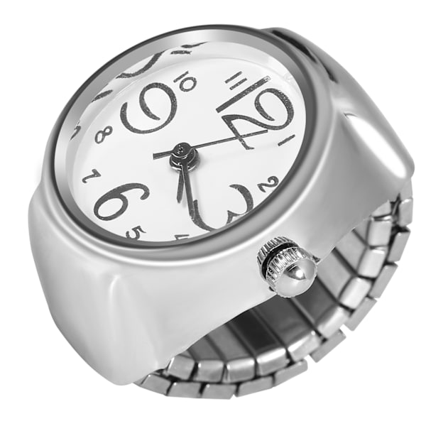 1 stk. Moderigtigt Kvinder Mænd Kvarts Analog Rund Finger Ring Kærlighedsur (Hvid)