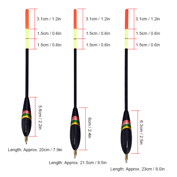 3 stk. 1,5+6g 1,5+5g 1,5+4g Holdbare Træfiskeflydere Sæt Bobbers Tackle Tilbehør