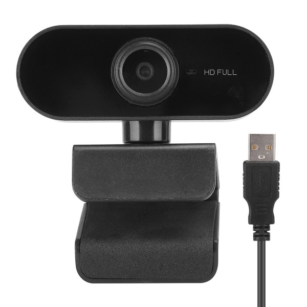 1080P datakamera med mikrofon Desktop USB Webcam Gratis stasjon for videoanrop (svart)++