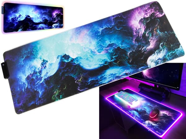 Gamingmusematte med RGB LED-lys - 80x30cm - Ocean Waves[BEMS] 600