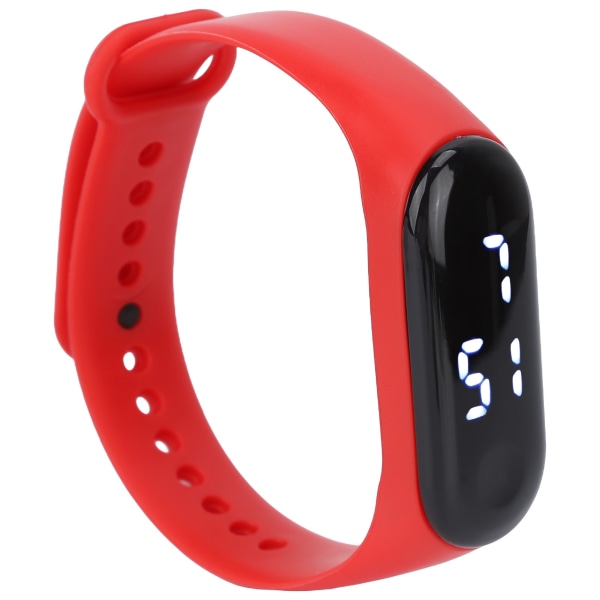 Digitaalinen watch LED valkoinen valonäyttö muovipeili elektroninen liike silikoniranneke Watch opiskelijalle punainen -+