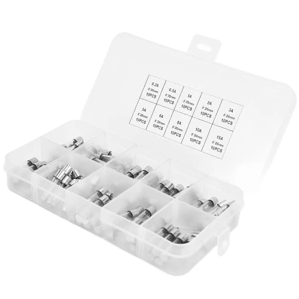 100 st. snabbsäkringar Kompatibel med glas 0,2A 0,5A 1A 2A 3A 5A 8A 10A 15A 20A skyddssats