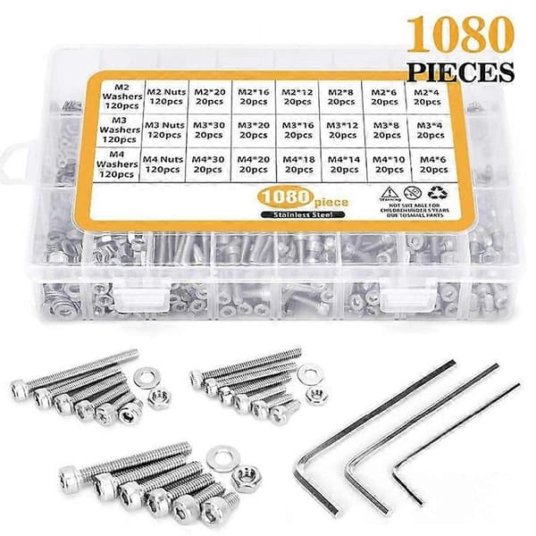 【BEMS】1080 deler M2 M3 M4 304 rustfritt stål flathode med mutter og skive skrue med oppbevaringsboks
