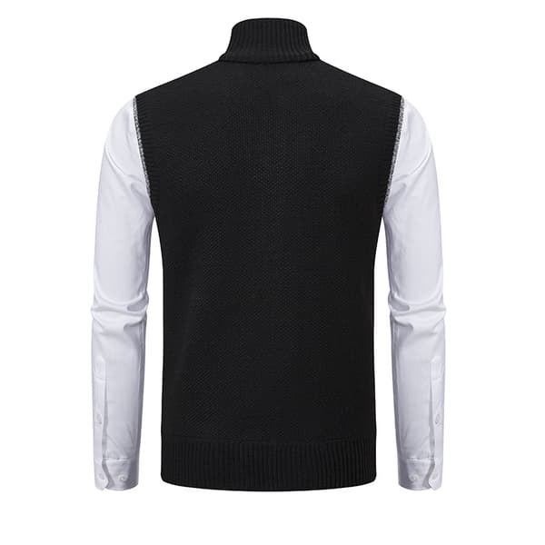 Herrfleeceväst med dragkedja, vintervarm stickad tröja svart black XL