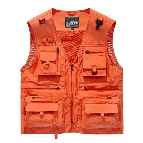 Fiskeri vest til mænd med flere lommer | Afslappet utility vest med V-hals grå grey XL